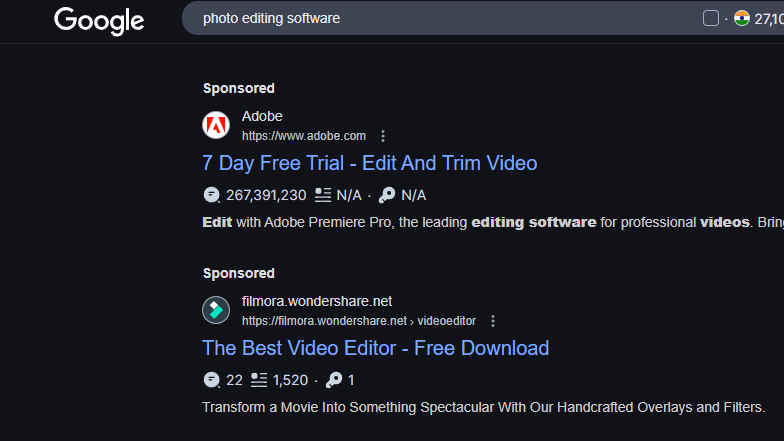 types of ads on google is the topic and this is the screenshot showcasing google search ads