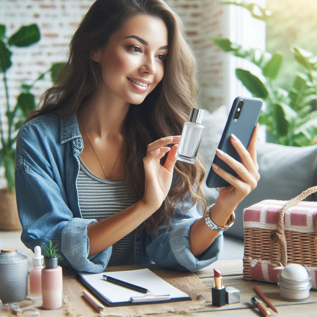 A micro influencers authentically reviewing a product, set against a cozy backdrop with natural lighting, showcasing engagement and creativity
